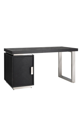 Reversibelt skrivbord 150 cm - svart ek och silver rostfritt stål