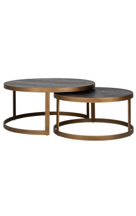 Conjunto de 2 mesas de centro BOHO carvalho preto e aço inoxidável latão