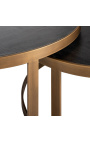 2er-Set BOHO Couchtische aus schwarzer Eiche und Messing-Edelstahl