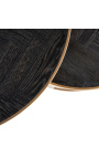 2er-Set BOHO Couchtische aus schwarzer Eiche und Messing-Edelstahl