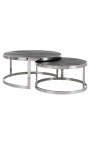 Set of 2 BOHO black oak and silver stainless steel coffee table