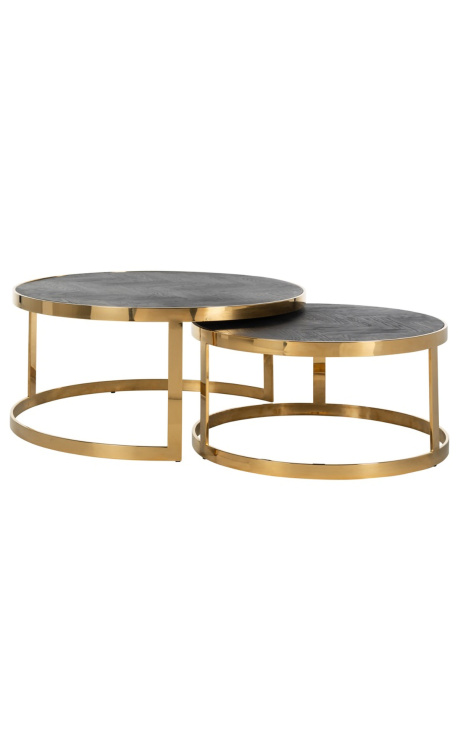 Set of 2 BOHO black oak and brass stainless steel coffee table