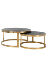 Set of 2 BOHO black oak and gold stainless steel coffee table