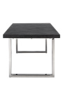 Dining table 180 cm "BOHO" in silver stainless steel and black oak