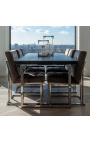 Spisebord 180 cm "BOHO" i sølv rustfrit stål og sort eg