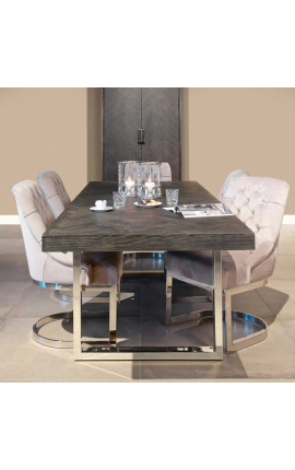 Étkezési asztal 180 cm &quot;BOHO&quot; ezüst rozsdamentes acél és fekete tölgy