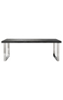 Dining table 220 cm "BOHO" in silver stainless steel and black oak