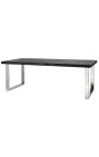 Dining table 220 cm "BOHO" in silver stainless steel and black oak