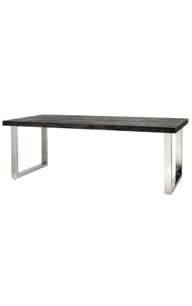 Обеденный стол 220 см "BOHO" из серебристой нержавеющей стали и черного дуба