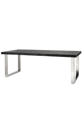 Table de repas 220 cm "BOHO" en acier inoxydable argenté et chêne noir