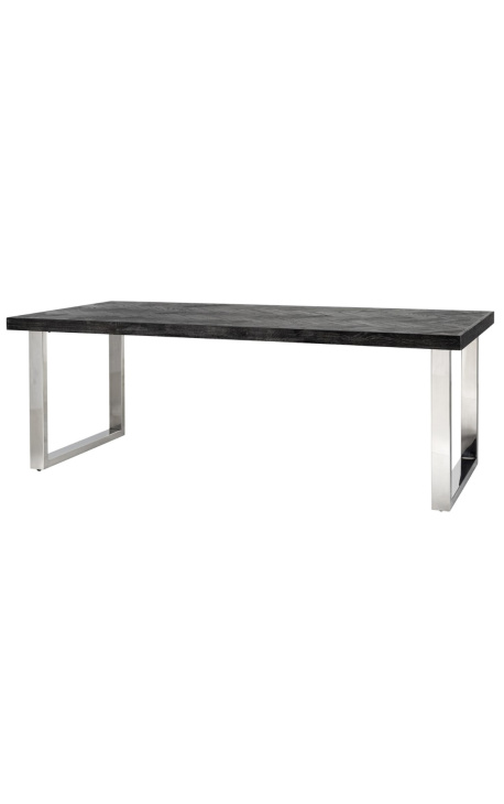 Mesa de comedor 220 cm BOHO en acero inoxidable plateado y roble negro