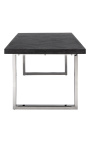 Table de repas 220 cm "BOHO" en acier inoxydable argenté et chêne noir