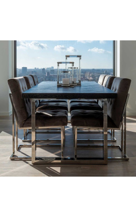 Table de repas 220 cm &quot;BOHO&quot; en acier inoxydable argenté et chêne noir