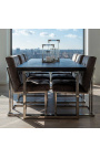 Table de repas 220 cm "BOHO" en acier inoxydable argenté et chêne noir