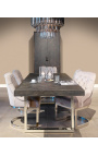 Matbord 220 cm "GUD" i sølv rustfritt stål og svart oak