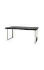 Dining table 180 cm "BOHO" in silver stainless steel and black oak