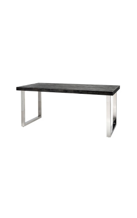 Matbord 180 cm "BOHO" i silver, rostfritt stål och svart ek
