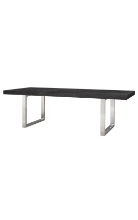 Étkezési asztal 195-265 cm "BOHO" ezüst rozsdamentes acél és fekete tölgy
