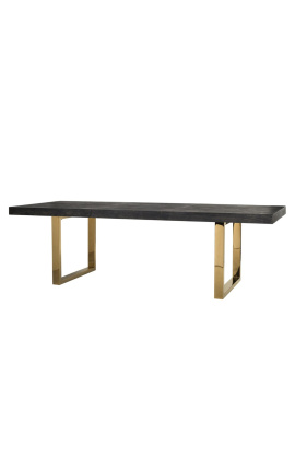 Table de repas 195-265 cm "BOHO" en acier inoxydable doré et chêne noir