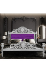 Barokní postel fialová sametová látka a stříbrné dřevo