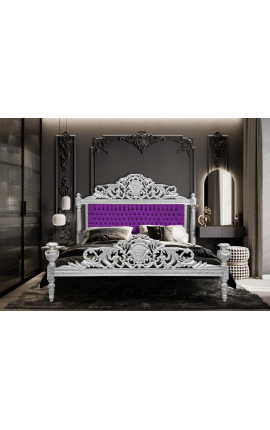 Lit Baroque tissu velours mauve et bois argenté