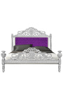 Łóżko w stylu barokowym fioletowa aksamitna tkanina i srebrne drewno