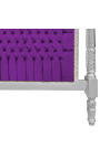 Barockbett-Kopfteil aus violettem Samtstoff und silbernem Holz