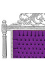 Barokinės lovos galvūgalio violetinis aksominis audinys ir sidabrinė mediena