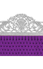 Barokinės lovos galvūgalio violetinis aksominis audinys ir sidabrinė mediena