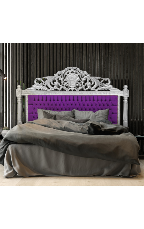 Tăblie de pat baroc din catifea mov și lemn argintiu
