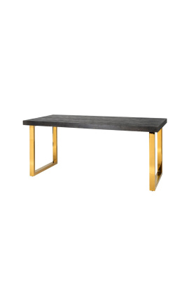 Table de repas 180 cm "BOHO" en acier inoxydable doré et chêne noir