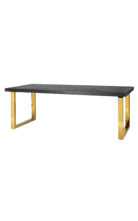 Stůl pro jídlo 220 cm "BOHO" ve zlatém nerezném oceli a černém dubovém dřevu