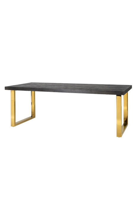 Ruokapöytä 220 cm "JUMALA" kultaa ruostumattomasta teräksestä ja mustasta oakista