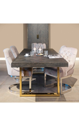 Table de repas 180 cm &quot;BOHO&quot; en acier inoxydable doré et chêne noir