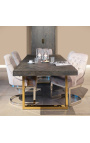 Ruokapöytä 195-265 cm "JUMALA" kultaa ruostumattomasta teräksestä ja mustasta oakista