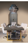 Dining table 220 cm "BOHO" in gold stainless steel and black oak