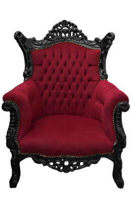 Grand Rococo Barok lænestol bordeaux fløjl og blank sort