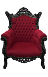 Grand Rococo baroka atzveltnes krēsls bordo samta un spīdīgi melns - 6
