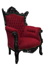 Grand fauteuil Baroque rococo velours bordeaux et bois noir