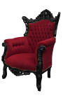 Grand Rococo Barok fauteuil bordeaux fluweel en glanzend zwart