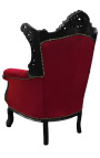 Grand Rococo Baroque armchair burgundy velvet and glossy black