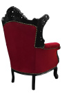 Grand Rococo Baroque armchair burgundy velvet and glossy black