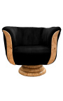 Fauteuil "Tulipe" de style art déco loupe d'orme et velours noir