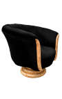 Fauteuil "Tulipe" de style art déco loupe d'orme et velours noir