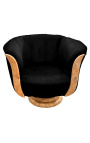 Armchair "Tulip" art deco style elm and black velvet
