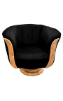 Armstoel "Tulip" art deco stijl elm en zwart velvet