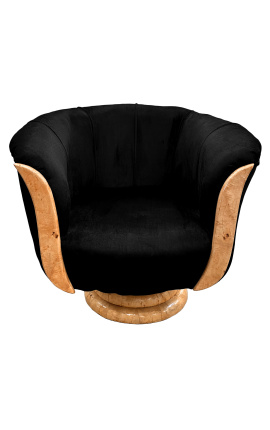 Καρέκλα "Τούλιπ" art deco στυλ elm και μαύρο velvet
