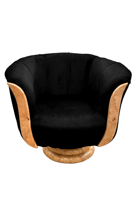 Armchair "Tulip" art deco štýl elm a čierny velvet