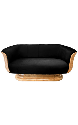 Sofa "Tulip" 3-Sitzer im Art-Deco-Stil, Ulme und schwarzer Samt