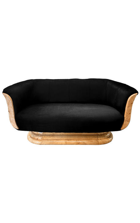 Sofa "Tulip" 3 zitplaatsen art deco-stijl elm en zwart velvet